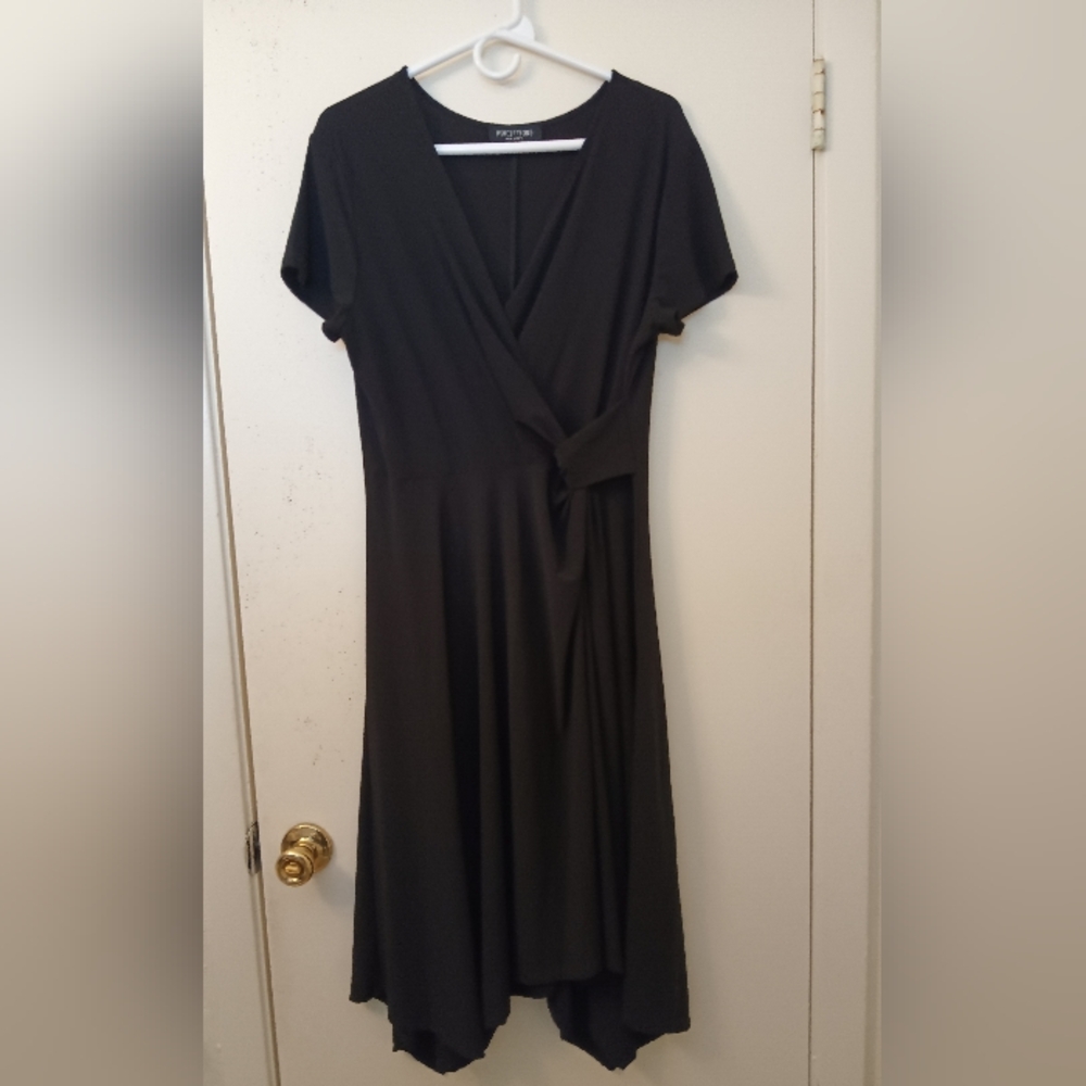 Perceptions Black Faux-Wrap Midi Dress with Side Tie